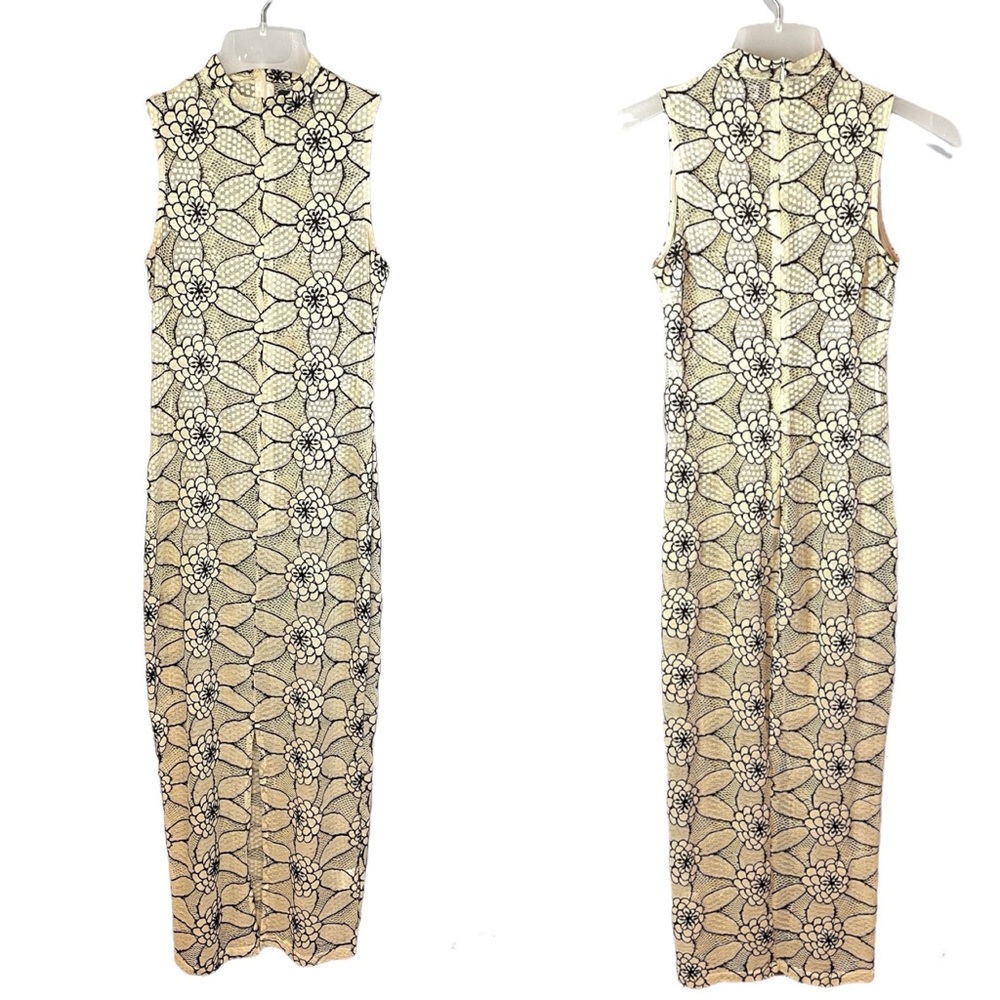 Sexy Cream Mesh High Neck Dress Black Floral Embroidered Gown | Missguided